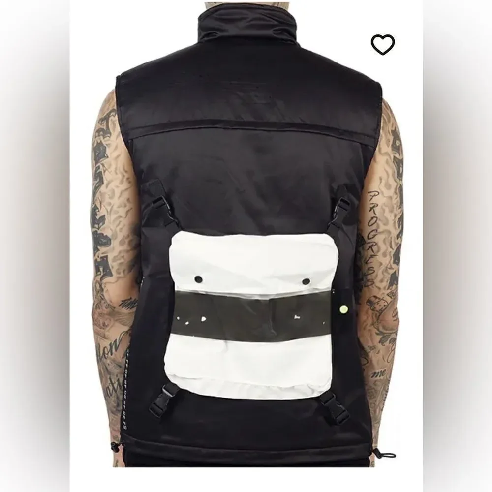 NWT The Hideout Clothing Men’s Black White YK Tech Puffer Vest - Size Large